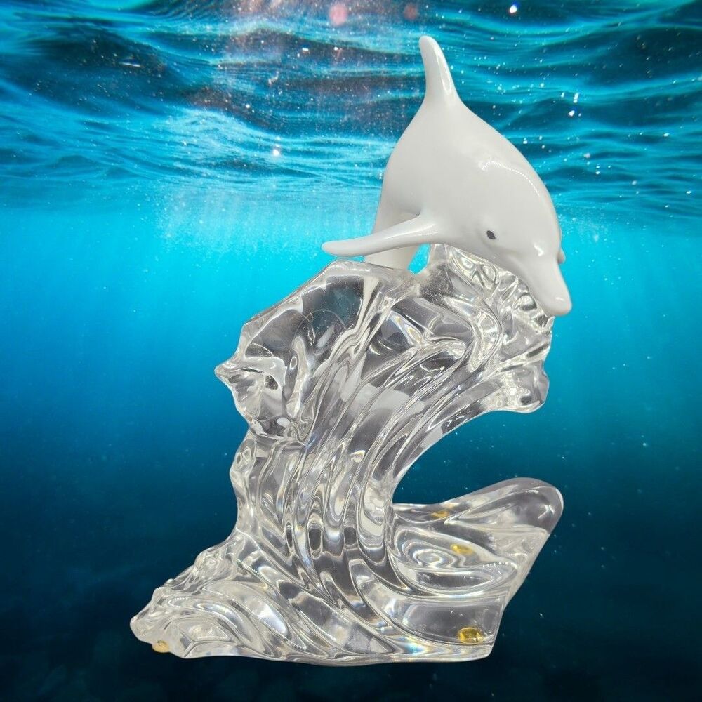 Vtg Lenox Porcelain China Grey Dolphin Crystal Clear Wave Figurine Statue 1995